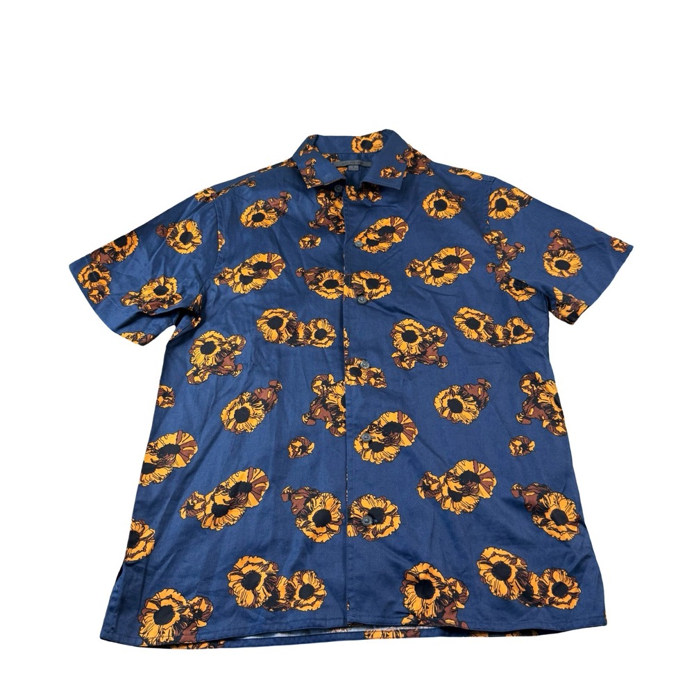 John Varvatos Collection Blue Orange Floral Cotton S/S Button Front Size Small